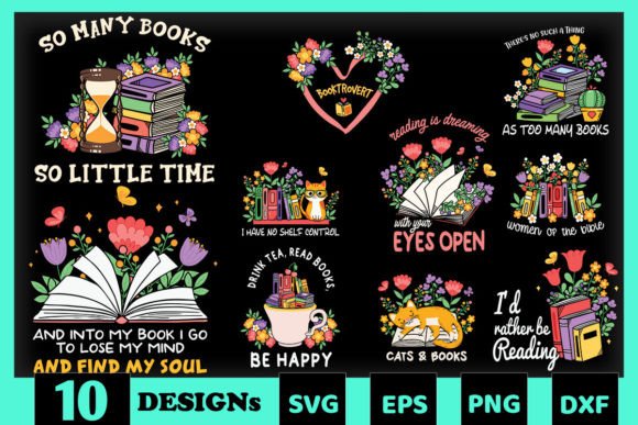 Book Floral Quote SVG Bundle 10 Designs
