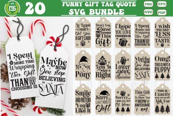 Gift Tag Quote SVG Bundle, Funny Christmas